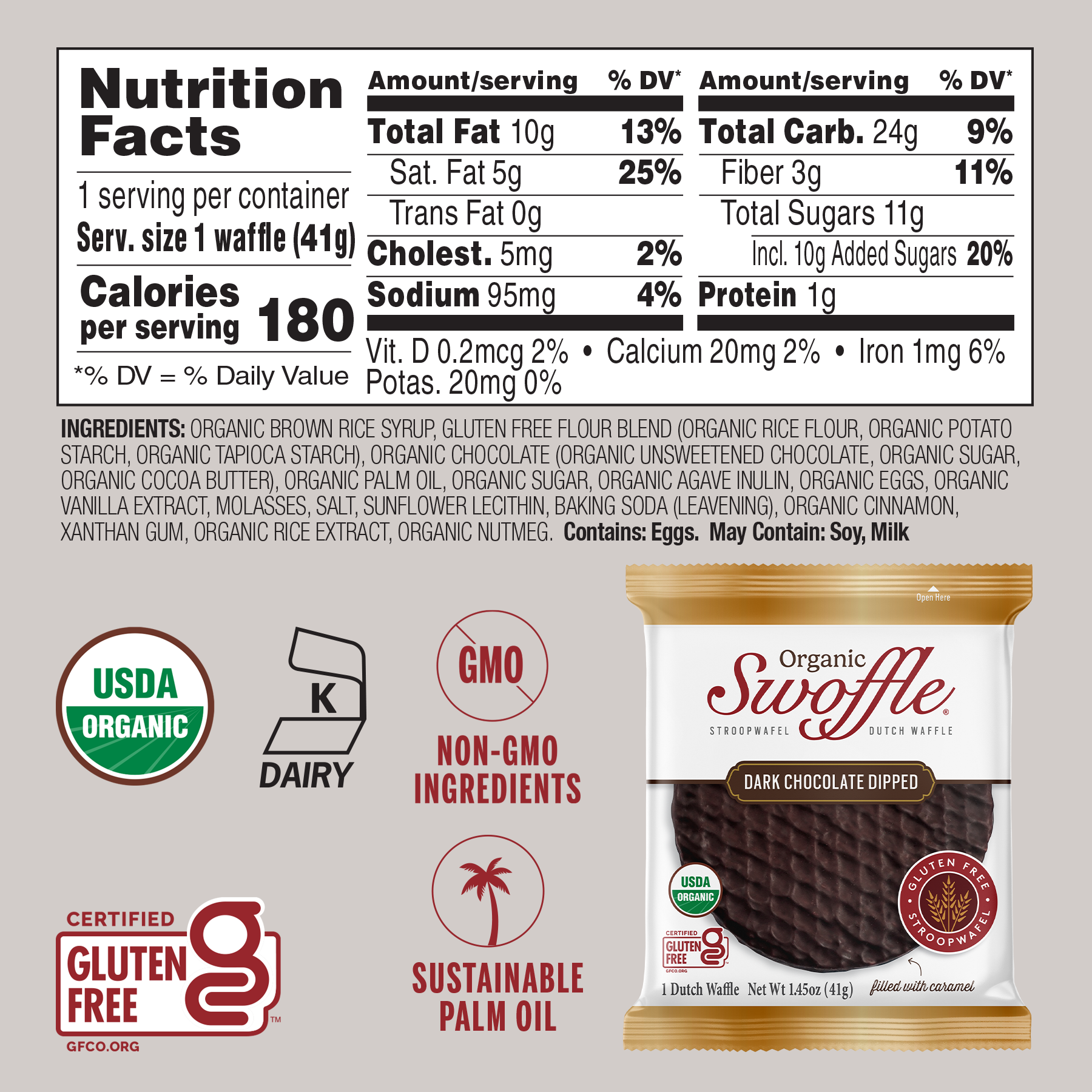 12 Pack | Organic Dark Chocolate Dipped Swoffle